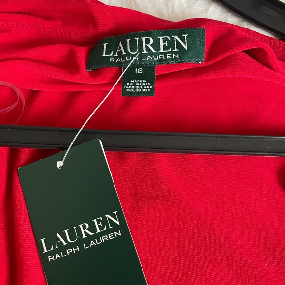 RALPH LAUREN- LAUREN Red Ruched Dress Size 16 - Picture 3 of 3